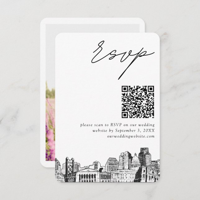 Tarjeta De Recepción Sacramento Boda RSVP Código QR Pequeño (Anverso / Reverso)