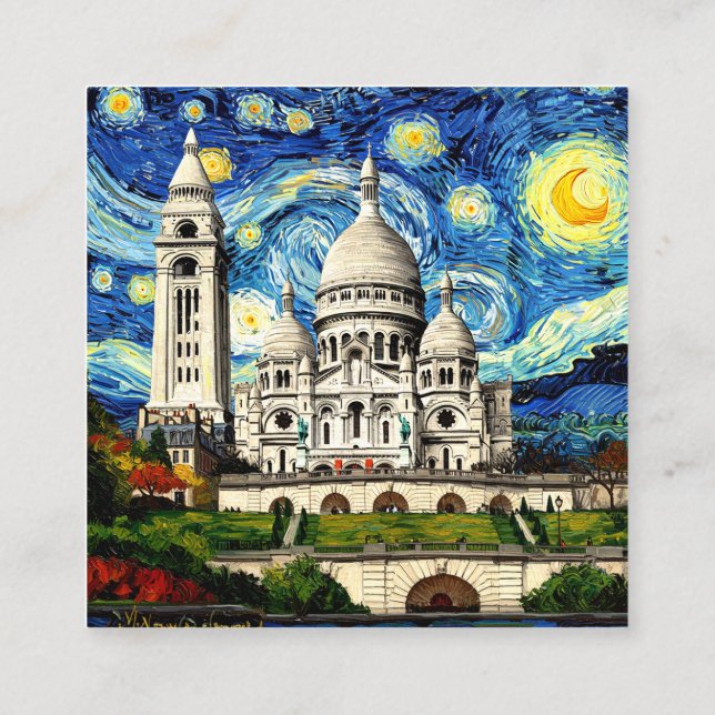 Tarjeta De Recepción Sacre-Coeur Paris Francia Starry Night (Reverso)
