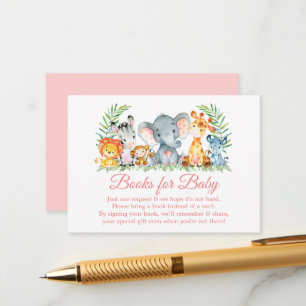 Tarjeta De Recepción Safari acuarela, animales, libros rosados para el