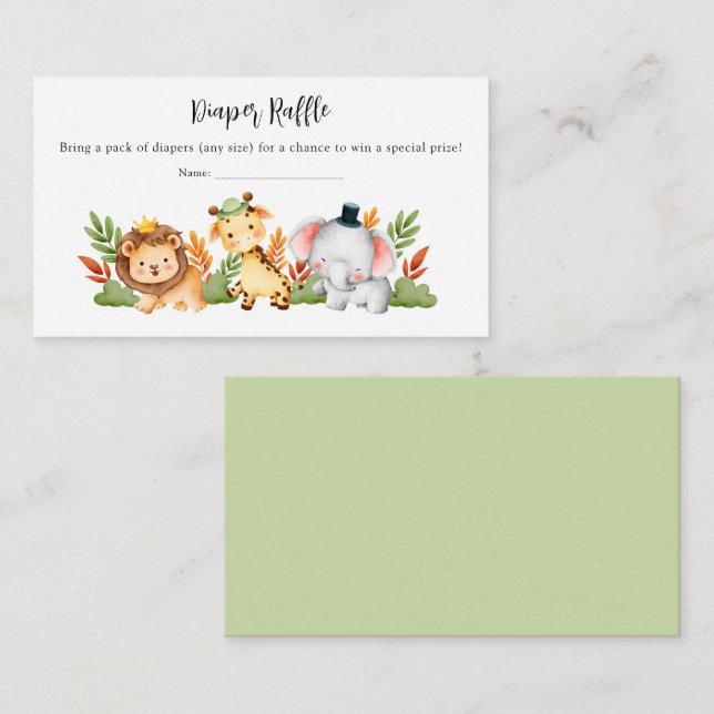 Tarjeta De Recepción Safari animal Jungle Baby Shower Diaper Raffle (Anverso / Reverso)