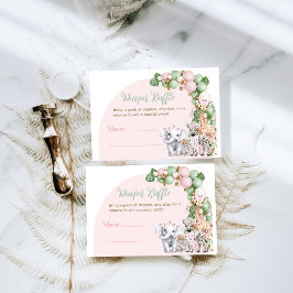 Tarjeta De Recepción Safari Animal Tropical Green Pink Baby Shower