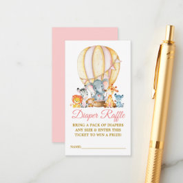 Tarjeta De Recepción Safari Animales Pink Balloon Diaper Raffle Shower