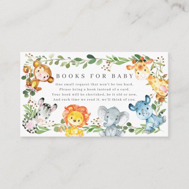 Tarjeta De Recepción Safari Animals Baby Shower Books For Baby (Anverso)