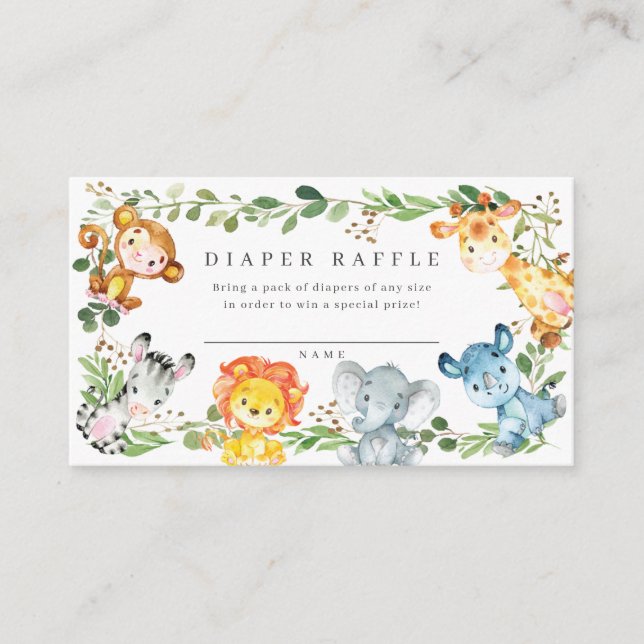 Tarjeta De Recepción Safari Animals Baby Shower Diaper Raffle Ticket (Anverso)