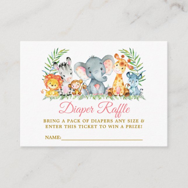 Tarjeta De Recepción Safari Animals Baby Shower Diaper Raffle Ticket Pk (Anverso)