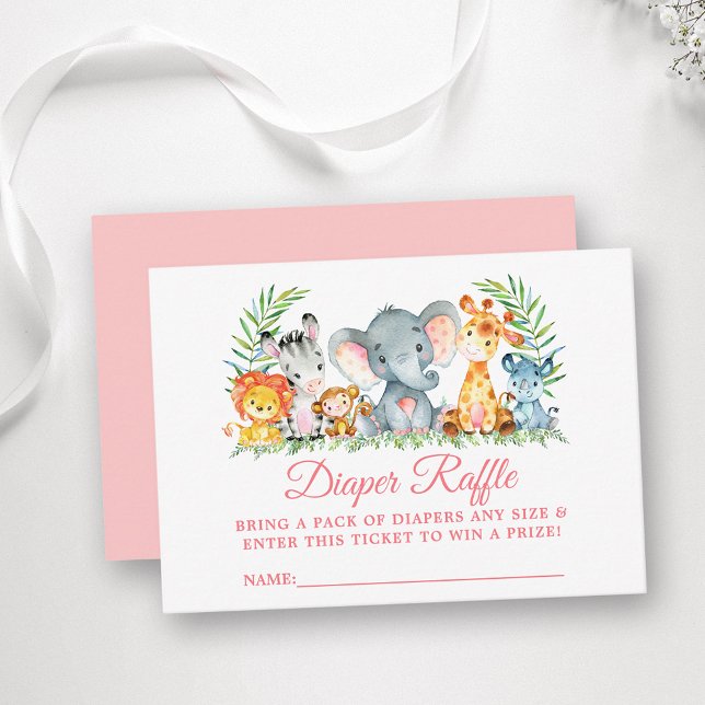 Tarjeta De Recepción Safari Animals Baby Shower Diaper Raffle Ticket Pk (Customize to change text color, style, text size or color of back of card.)