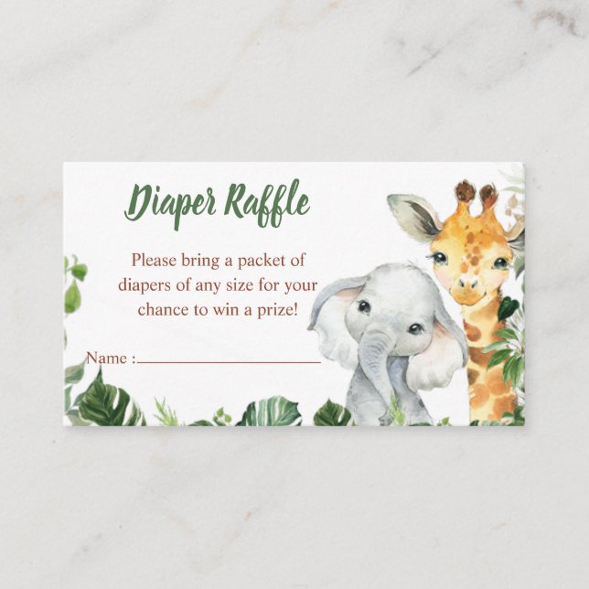 Tarjeta De Recepción Safari Animals Boy Baby Shower Diaper Raffle (Anverso)