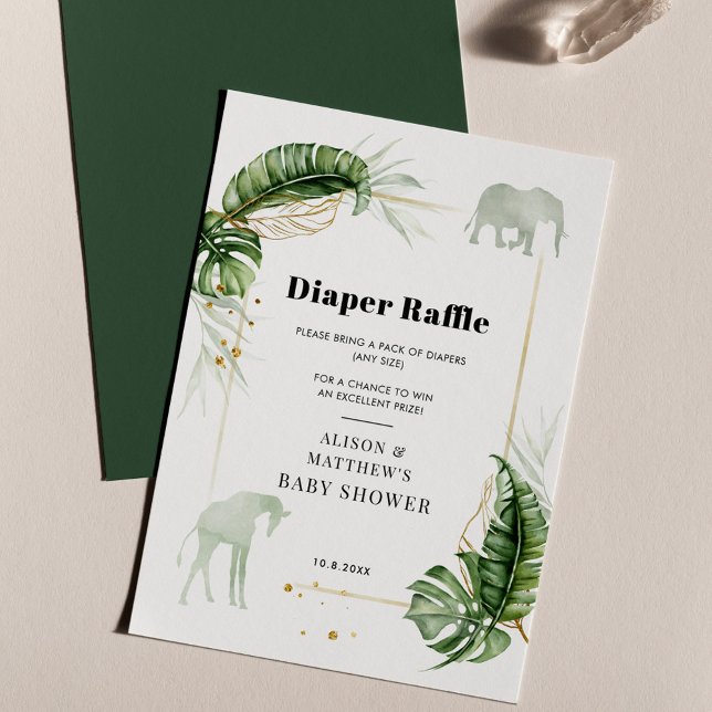 Tarjeta De Recepción Safari Animals Elephant Baby Shower Diaper Raffle (Safari Animals Elephant Giraffe Diaper Raffle Enclosure Card)