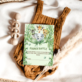 Tarjeta De Recepción Safari Animals Green Bow Baby Shower Diaper Raffle