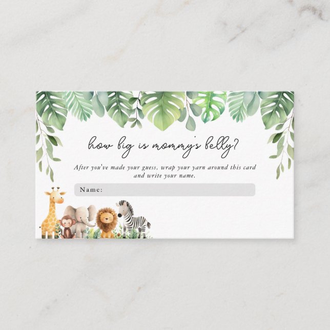 Tarjeta De Recepción Safari Animals How Big is Mommy's Belly Card (Anverso)