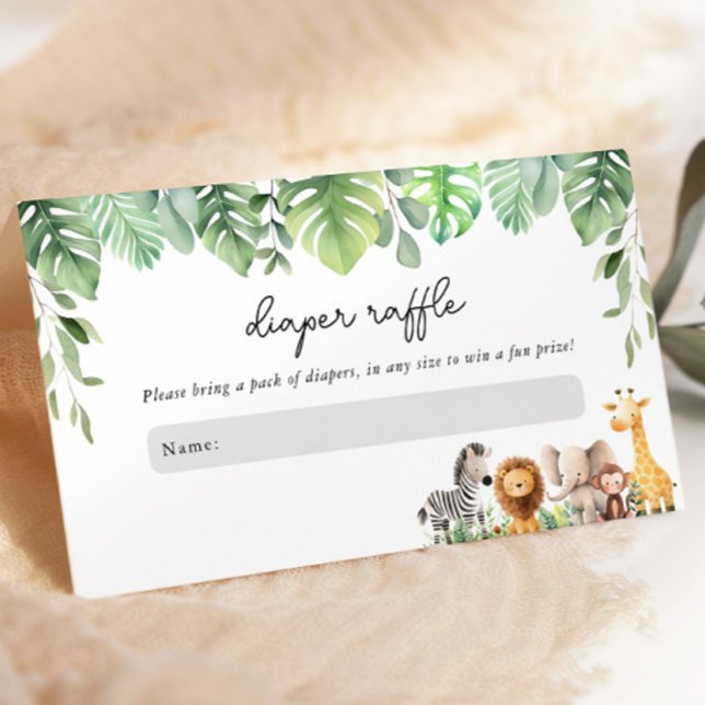 Tarjeta De Recepción Safari Baby Shower Diaper Raffle (Cute Safari Animals Diaper Raffle Enclosure Card)