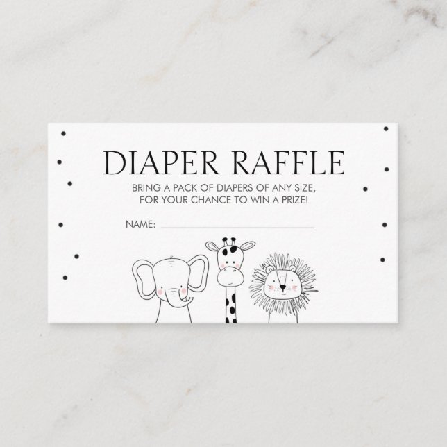 Tarjeta De Recepción Safari Baby Shower Diaper Raffle Card Jungle Zoo (Anverso)