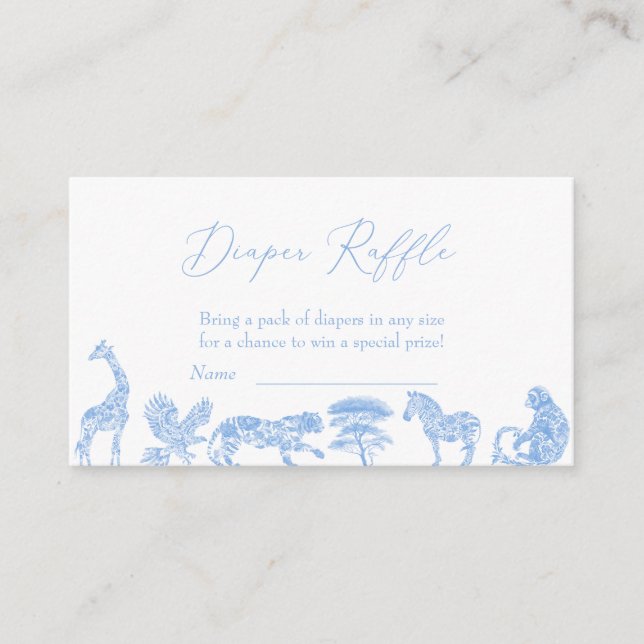 Tarjeta De Recepción Safari, Baño Blanco Y Azul, Ducha De Ducha Raffle (Anverso)