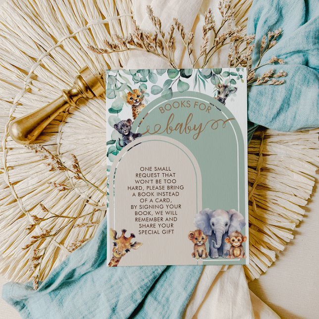 Tarjeta De Recepción Safari Boho Green Baby Shower Books Para El Bebé (Subido por el creador)