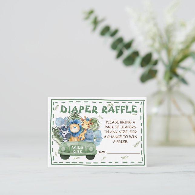 Tarjeta De Recepción Safari Boy Baby Shower Diaper Raffle (Anverso de pie)