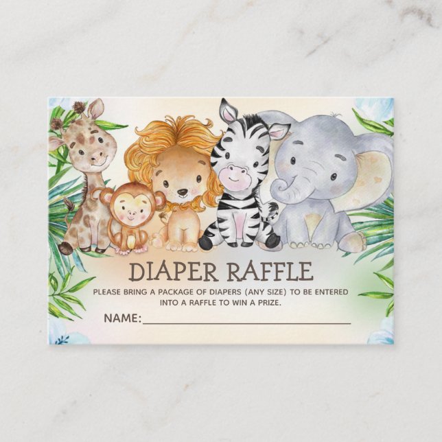 Tarjeta De Recepción Safari de la jungla dulce animales Diaper bebé Raf (Anverso)