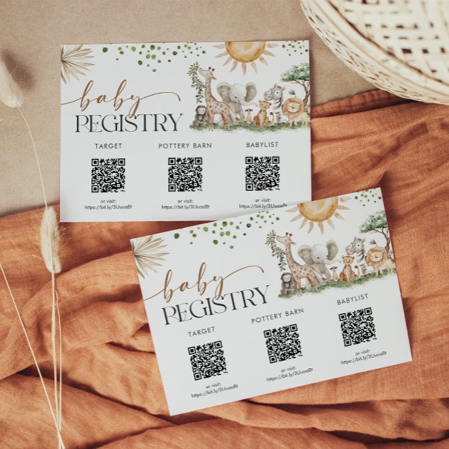 Tarjeta De Recepción Safari Gender Neutral Baby Shower Registry Card (Safari Animals Gender Neutral Baby Shower Registry Card)