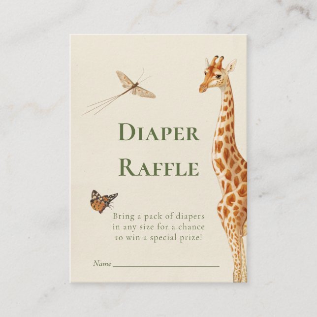 Tarjeta De Recepción Safari Género Neutral Diaper Raffle Baby Shower (Anverso)