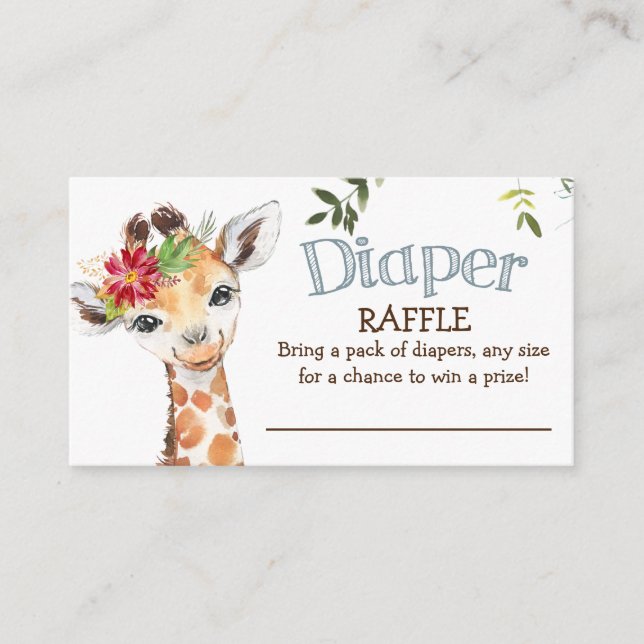 Tarjeta De Recepción Safari Giraffe Diaper Raffle Blue Baby Shower (Anverso)