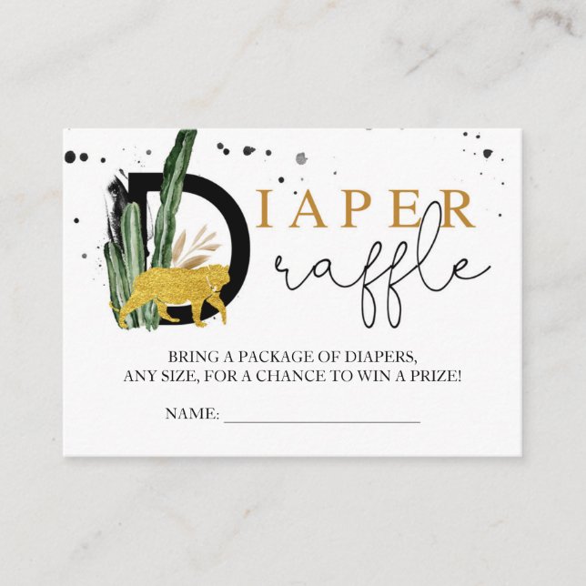 Tarjeta De Recepción Safari Gold Animales Diaper Raffle Insert (Anverso)