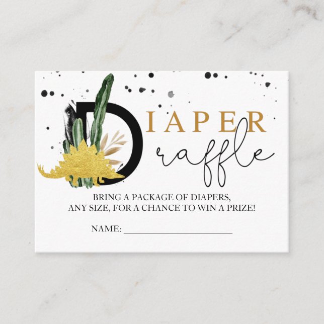 Tarjeta De Recepción Safari Gold Dinosaurios Diaper Raffle Insert (Anverso)