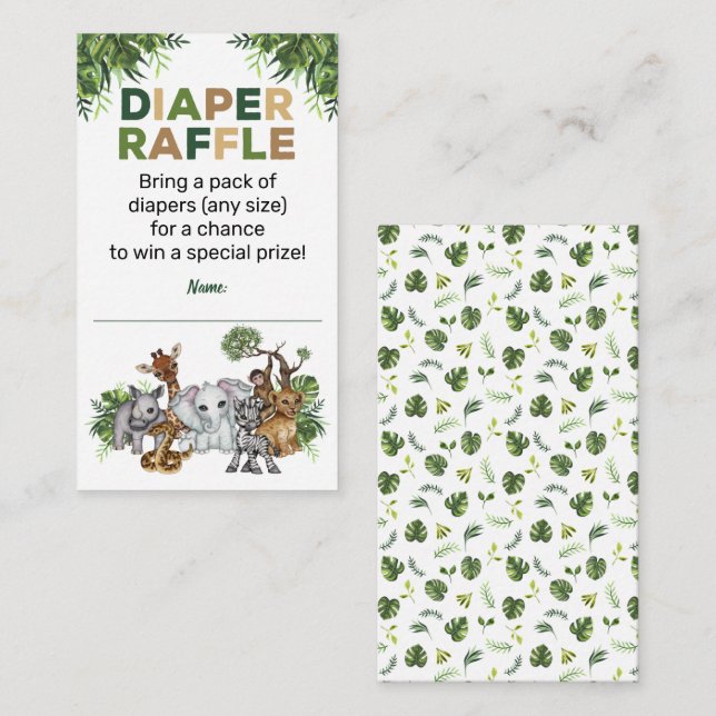 Tarjeta De Recepción Safari Jungle Animales Baby Showe Diaper Raffle (Anverso / Reverso)