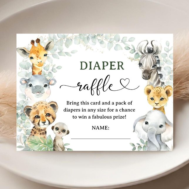 Tarjeta De Recepción Safari Jungle Animals Baby Shower Diaper Raffle (Subido por el creador)