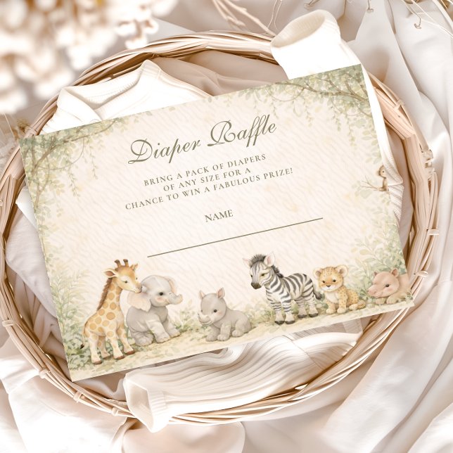 Tarjeta De Recepción Safari Jungle Animals Baby Shower Diapper Raffle (Subido por el creador)