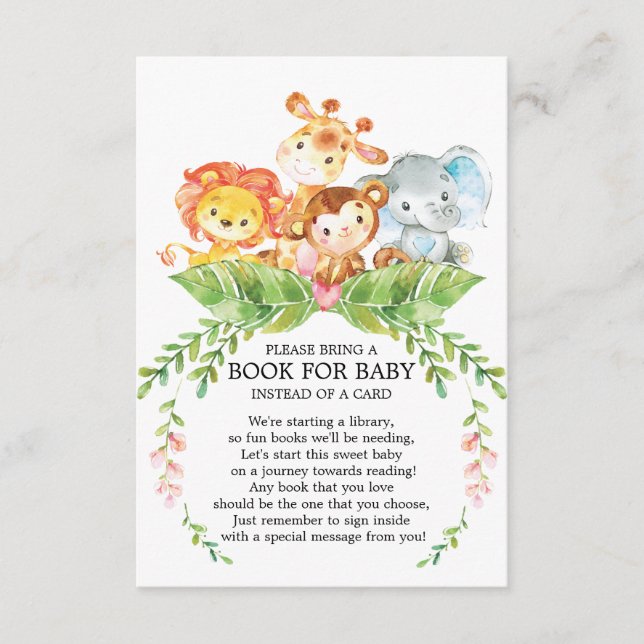 Tarjeta De Recepción Safari Jungle Boys Baby Shower Book for Baby (Anverso)