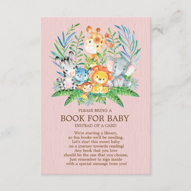 Tarjeta De Recepción Safari Jungle Chicas Baby Shower Book for Baby (Anverso)