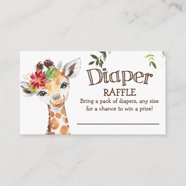 Tarjeta De Recepción Safari Jungle Giraffe Diaper Raffle Baby Shower (Anverso)