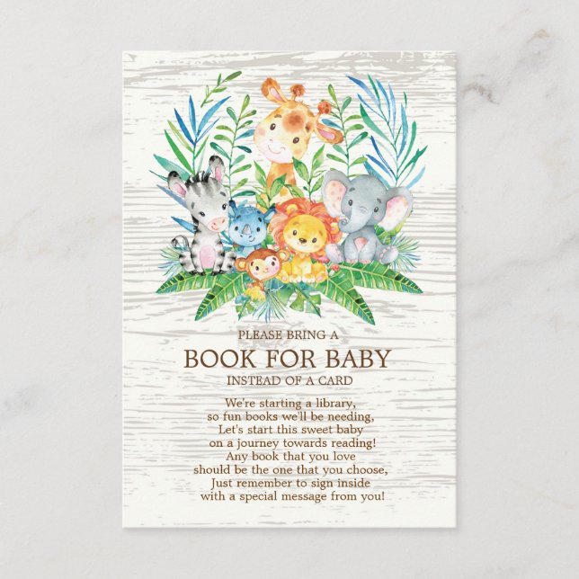Tarjeta De Recepción Safari Jungle Neutral Baby Shower Book for Baby (Anverso)