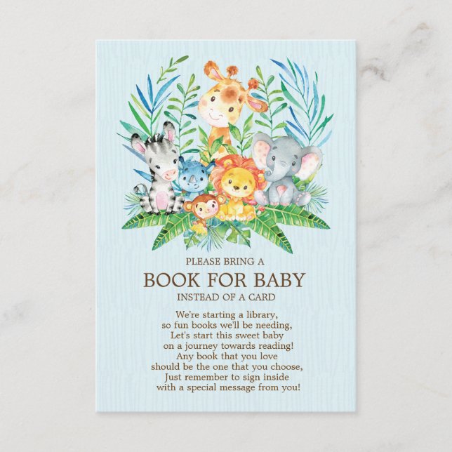Tarjeta De Recepción Safari JungleBoysBaby Shower Book for Baby (Anverso)