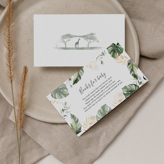 Tarjeta De Recepción Safari Palm deja pedidos de libros de Baby Shower (Books Request Palm Leaves Script Baby Shower Enclosure Card)