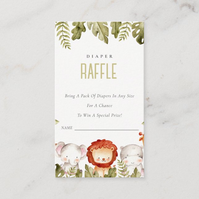 Tarjeta De Recepción Safari tropical Animales Diaper Raffle Baby Shower (Anverso)
