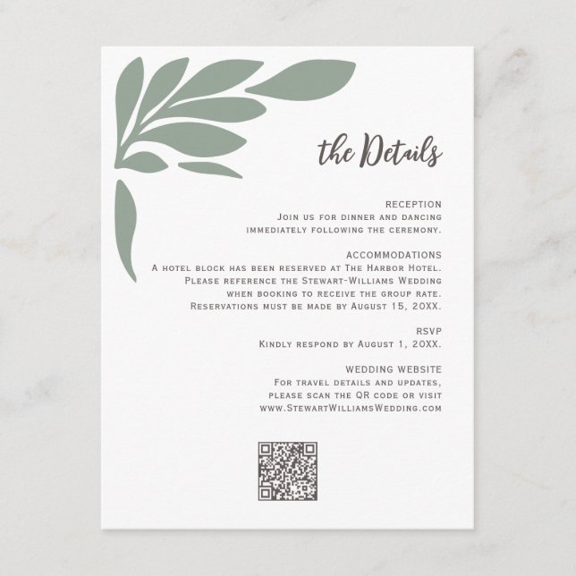 Tarjeta De Recepción Sage Abstract Tropical Floral Leaf Wedding  (Anverso)