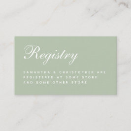 Tarjeta De Recepción Sage Boda Registry Elegant Script Simple Verde