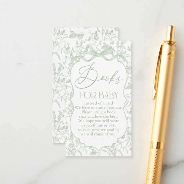 Tarjeta De Recepción Sage Bow Baby Shower Book (Anverso/Reverso In Situ)