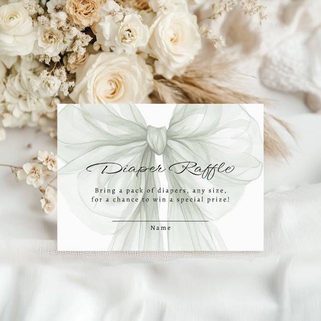 Tarjeta De Recepción Sage Bow Diaper Raffle Minimal Chic (Subido por el creador)