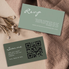 Tarjeta De Recepción Sage de caligrafía simple Boda verde código QR RSV