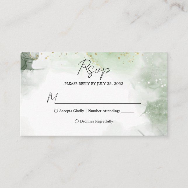Tarjeta De Recepción Sage de presupuesto Agua Verde Splash Wedding Rsvp (Anverso)