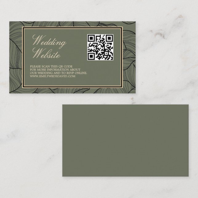 Tarjeta De Recepción Sage Elegant QR Code Classic (Anverso / Reverso)