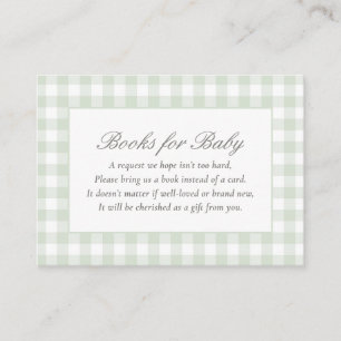 Tarjeta De Recepción Sage Gingham Baby Shower Books para el bebé