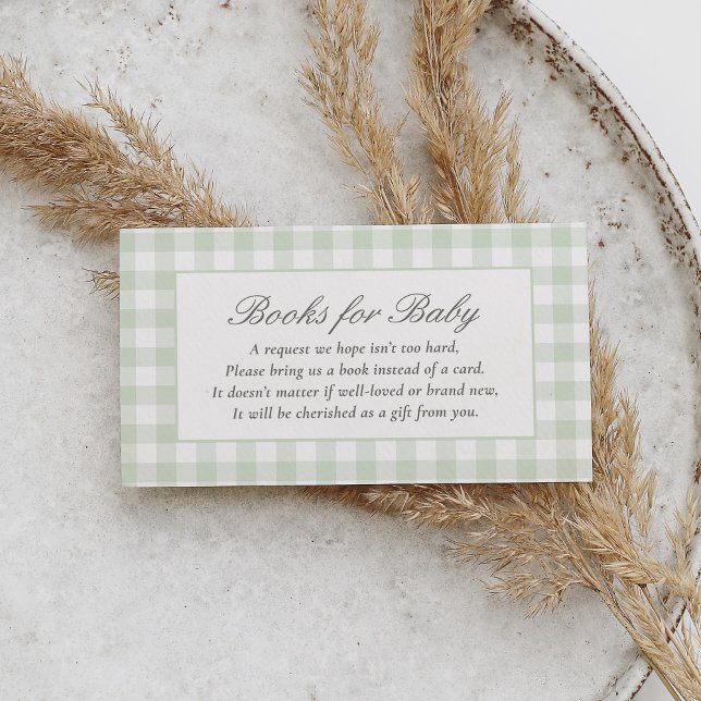 Tarjeta De Recepción Sage Gingham Baby Shower Books para el bebé (Subido por el creador)