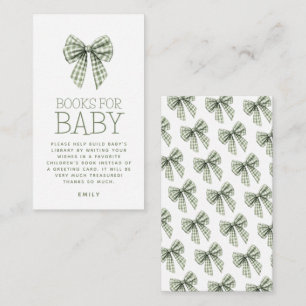 Tarjeta De Recepción Sage Gingham Bow Books para Baby Baby Shower