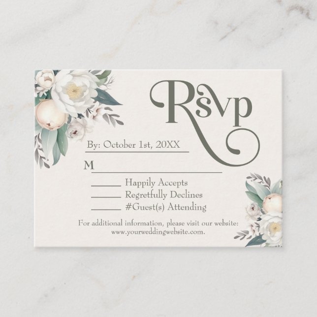 Tarjeta De Recepción Sage Green and White Floral Wedding RSVP (Anverso)