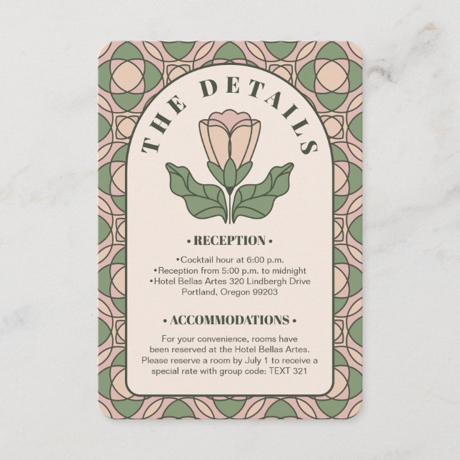 Tarjeta De Recepción Sage Green Art Nouveau Wedding Details QR Code (Anverso)