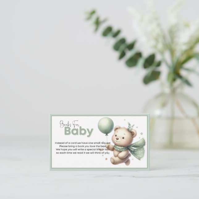 Tarjeta De Recepción Sage Green Bear Books para bebés Baby Shower (Anverso de pie)