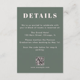 Tarjeta De Recepción Sage Green Blush Pink Graduation QR Code Details