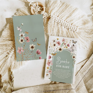 Tarjeta De Recepción Sage Green Boho Fairy Wildflower Books Libros para